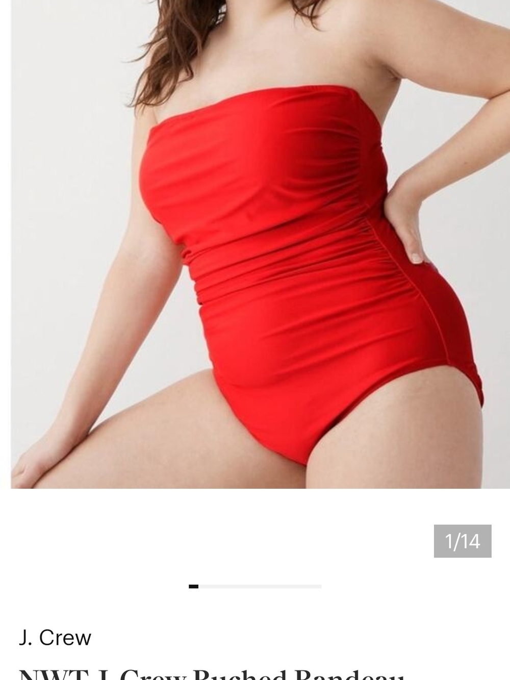 NEW J.Crew Red Strapless Ruched One-Piece Swimsuit